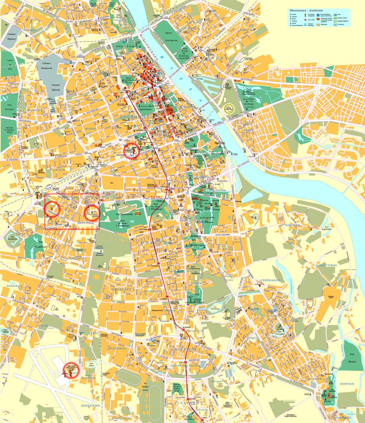 rrugë hartë të Varshavës në qendër të qytetit