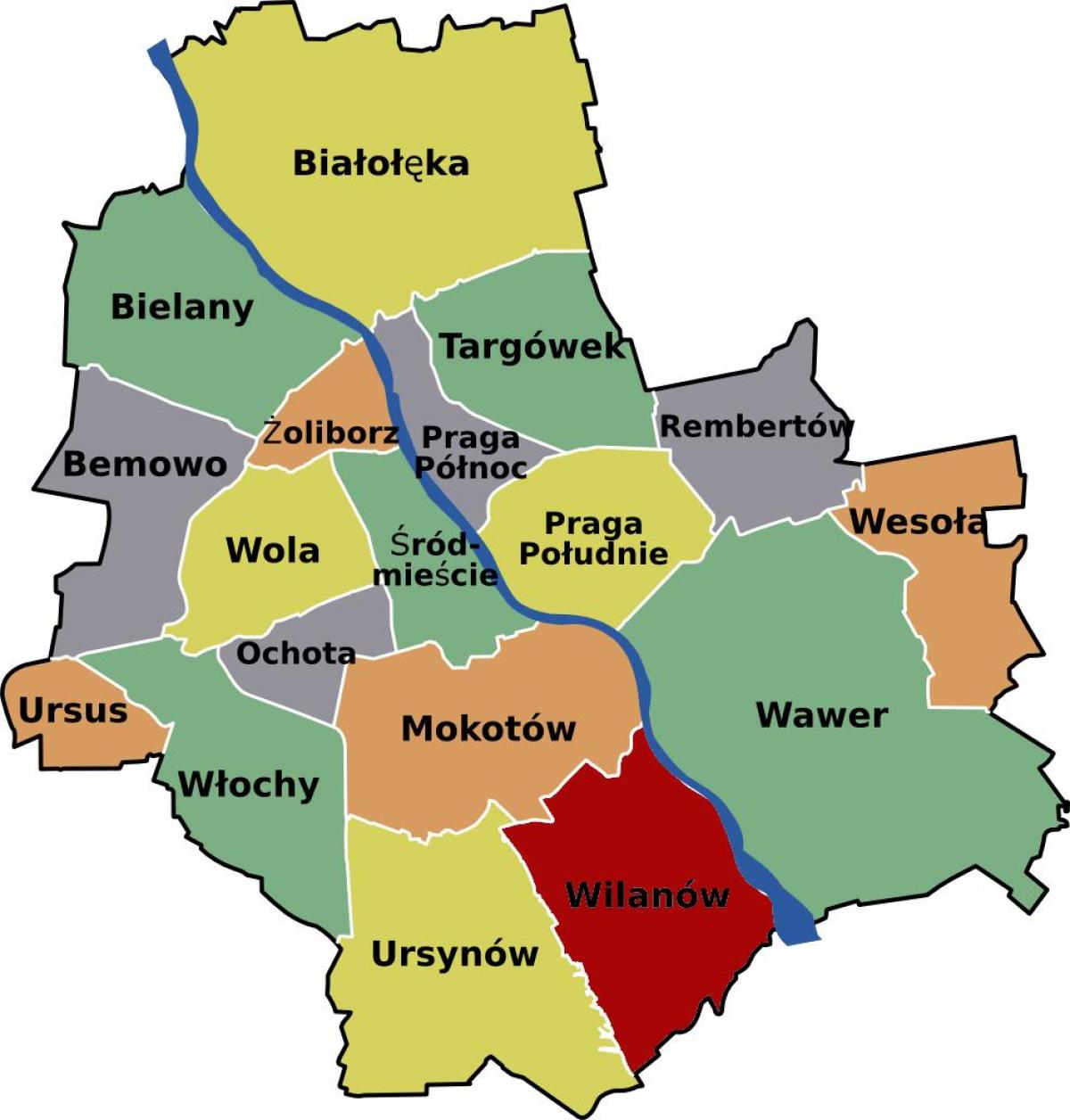 Harta e Varshavës lagjet e 