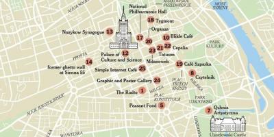 Harta e Varshavës me atraksione turistike